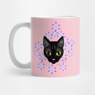 Black Cat in flowers Mug